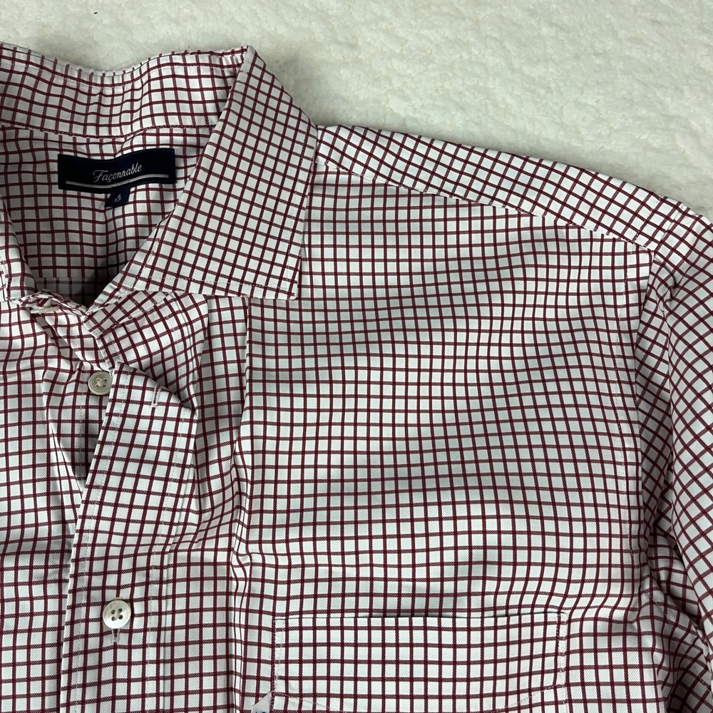 Faconnable White Shirt with Red Grid Check